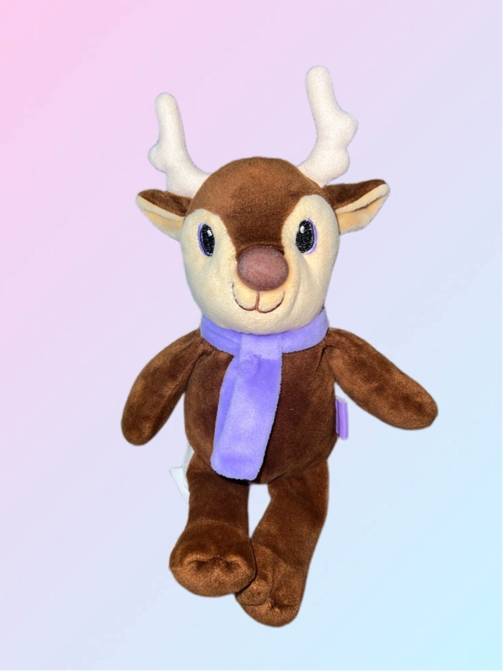 Milka Chocolate Promo Reindeer Stuffed Plush Toy beige/ brown mauve scarf